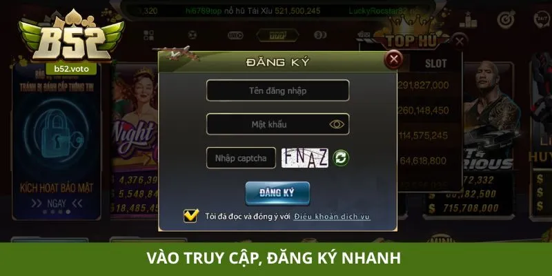 Vào truy cập, đăng ký nhanh